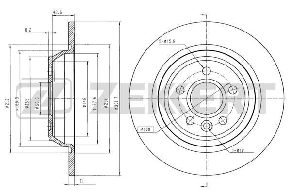 Zekkert BS-5212 Rear brake disc, non-ventilated BS5212