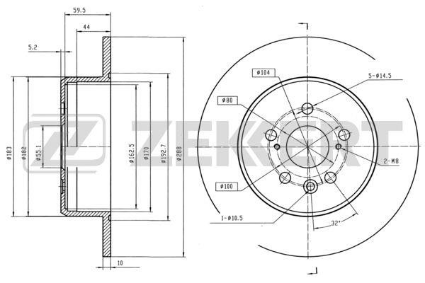 Zekkert BS-5615 Rear brake disc, non-ventilated BS5615