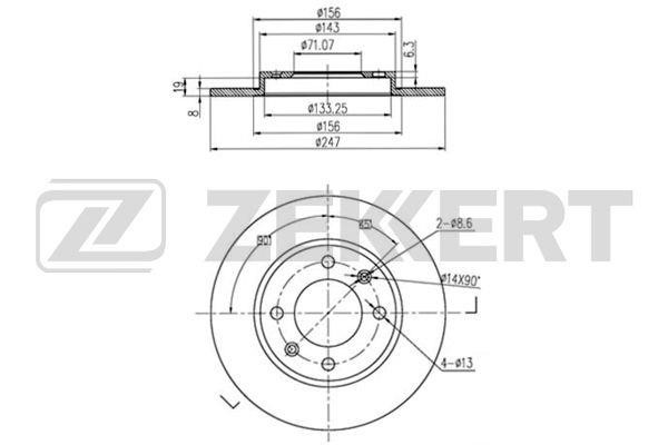 Zekkert BS-5114 Rear brake disc, non-ventilated BS5114