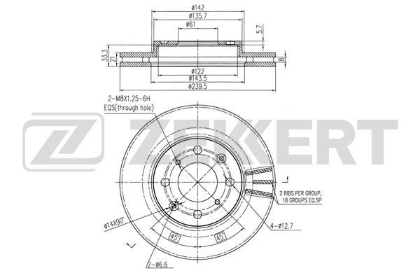 Zekkert BS-5677 Front brake disc ventilated BS5677