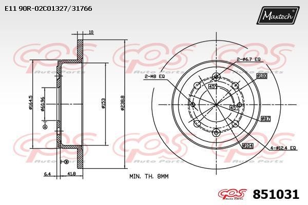 MaxTech 851031.0000 Rear brake disc, non-ventilated 8510310000