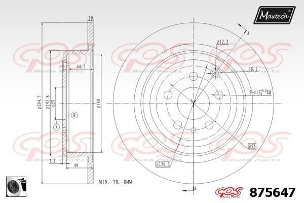 MaxTech 875647.0060 Rear brake disc, non-ventilated 8756470060