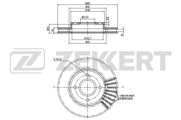 Zekkert BS-5057 Front brake disc ventilated BS5057