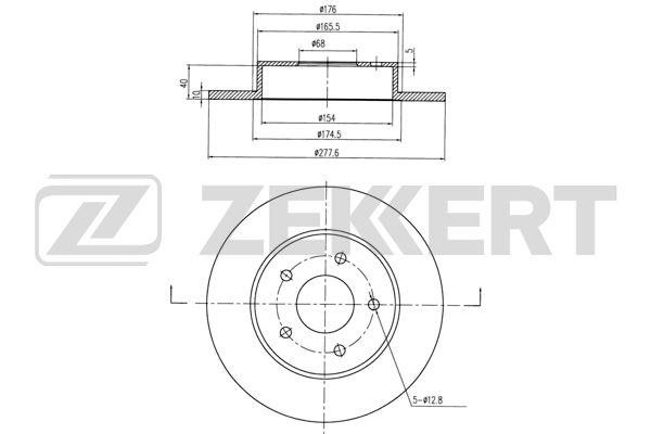 Zekkert BS-5465 Rear brake disc, non-ventilated BS5465
