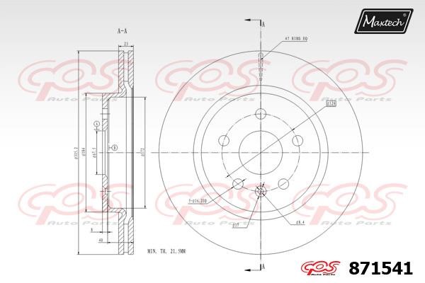 MaxTech 871541.0000 Rear ventilated brake disc 8715410000