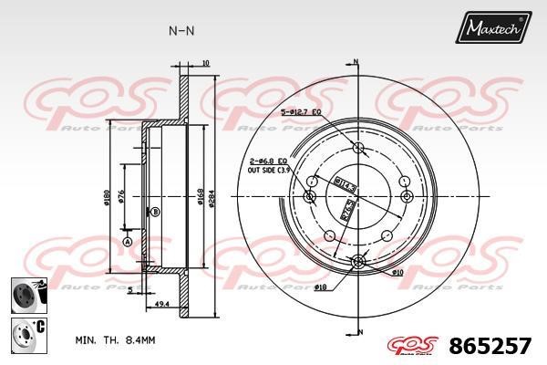 MaxTech 865257.6060 Rear brake disc, non-ventilated 8652576060