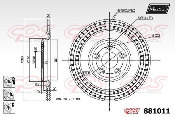 MaxTech 881011.6880 Rear ventilated brake disc 8810116880