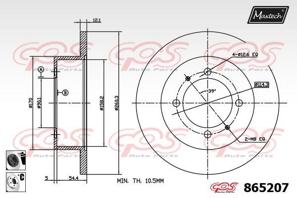 MaxTech 865207.6060 Rear brake disc, non-ventilated 8652076060