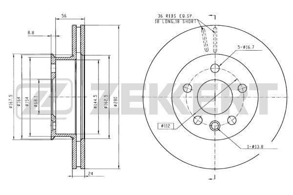 Zekkert BS-5092 Front brake disc ventilated BS5092