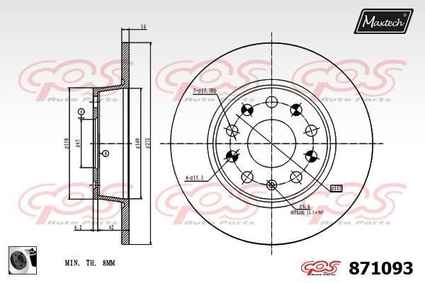 MaxTech 871093.0060 Rear brake disc, non-ventilated 8710930060