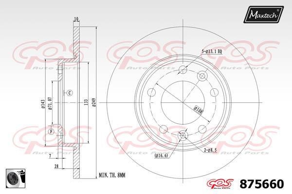MaxTech 875660.0060 Rear brake disc, non-ventilated 8756600060