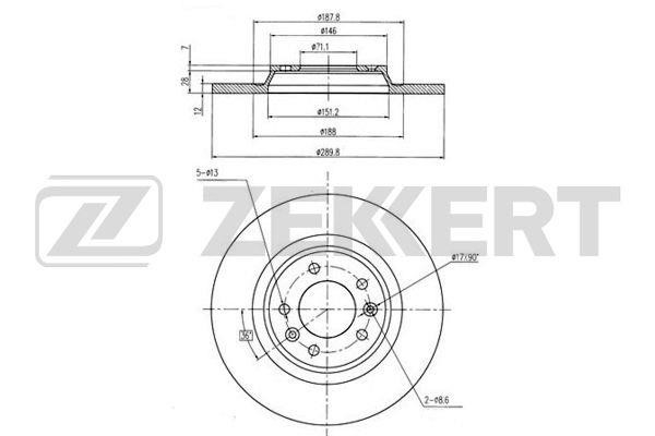 Zekkert BS-5039 Rear brake disc, non-ventilated BS5039