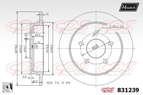 MaxTech 831239.0080 Rear brake disc, non-ventilated 8312390080