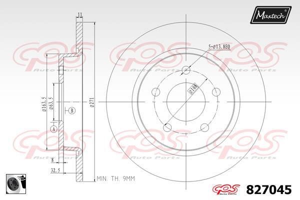 MaxTech 827045.0060 Rear brake disc, non-ventilated 8270450060