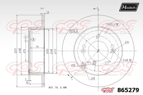 MaxTech 865279.0000 Rear brake disc, non-ventilated 8652790000