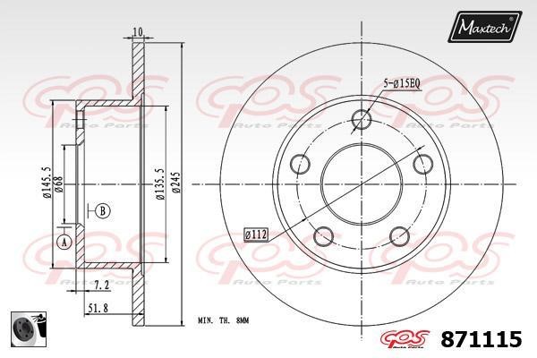 MaxTech 871115.0060 Rear brake disc, non-ventilated 8711150060