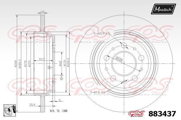 MaxTech 883437.0080 Rear brake disc, non-ventilated 8834370080