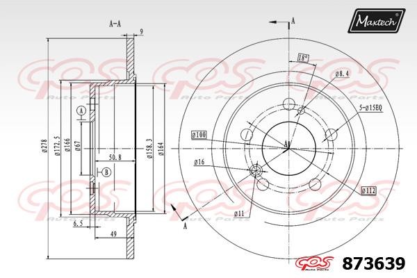 MaxTech 873639.0000 Rear brake disc, non-ventilated 8736390000
