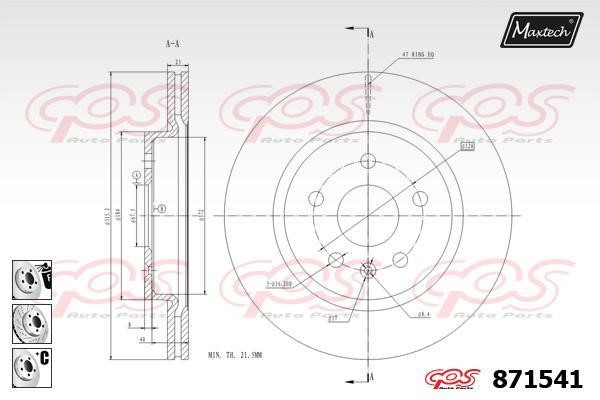 MaxTech 871541.6880 Rear ventilated brake disc 8715416880