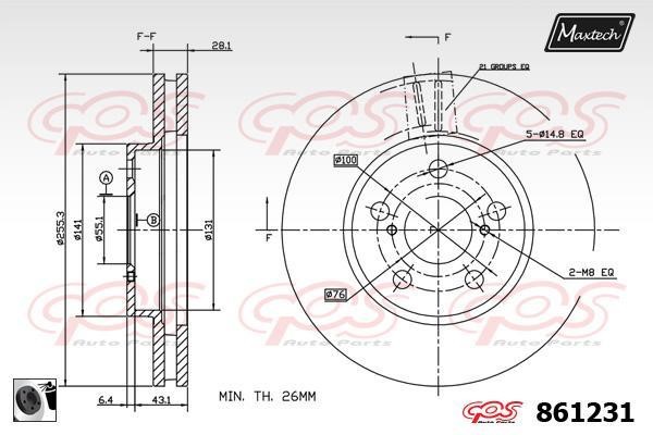 MaxTech 861231.0060 Front brake disc ventilated 8612310060