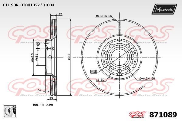 MaxTech 871089.0080 Front brake disc ventilated 8710890080