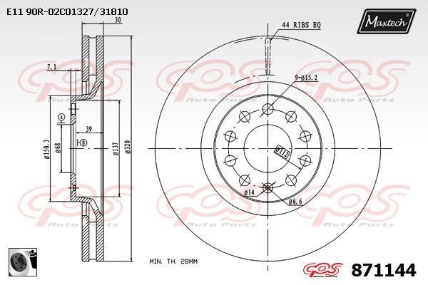 MaxTech 871144.0060 Front brake disc ventilated 8711440060