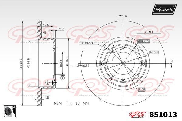 MaxTech 851013.0060 Rear brake disc, non-ventilated 8510130060