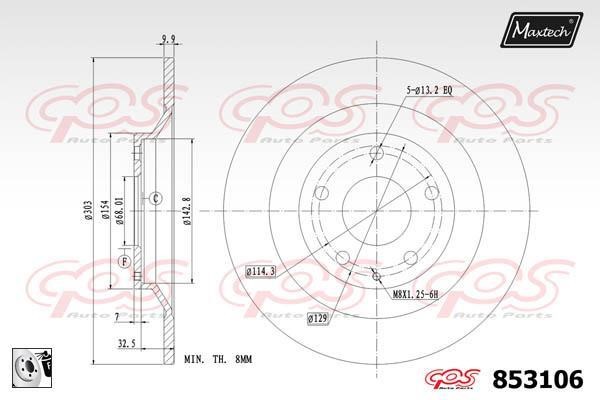 MaxTech 853106.0080 Rear brake disc, non-ventilated 8531060080