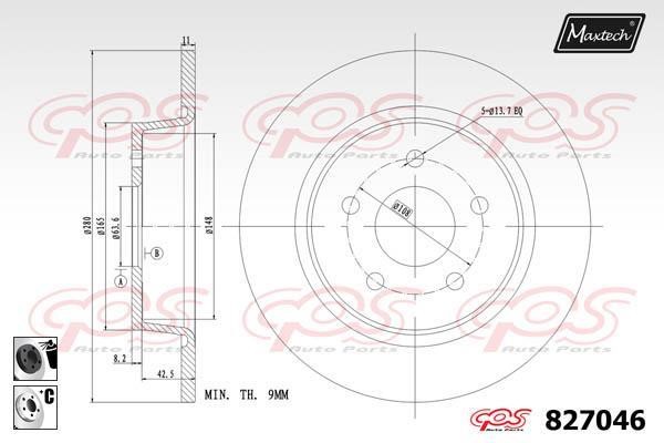 MaxTech 827046.6060 Rear brake disc, non-ventilated 8270466060