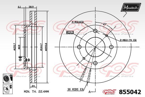 MaxTech 855042.6060 Front brake disc ventilated 8550426060