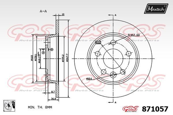 MaxTech 871057.0080 Rear brake disc, non-ventilated 8710570080