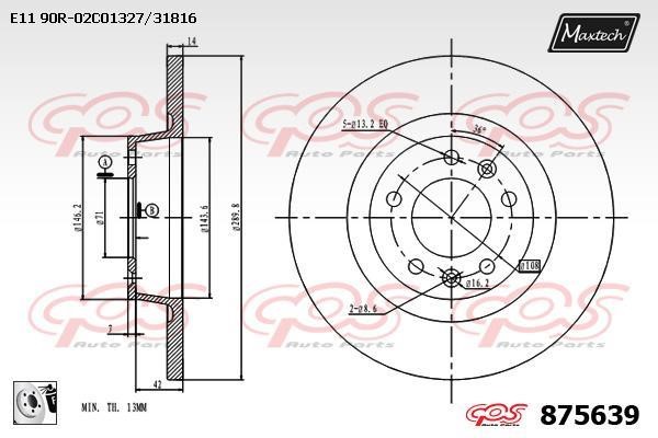 MaxTech 875639.0080 Rear brake disc, non-ventilated 8756390080