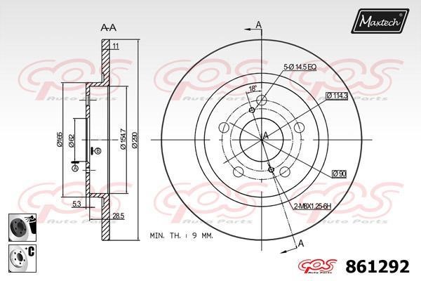 MaxTech 861292.6060 Rear brake disc, non-ventilated 8612926060