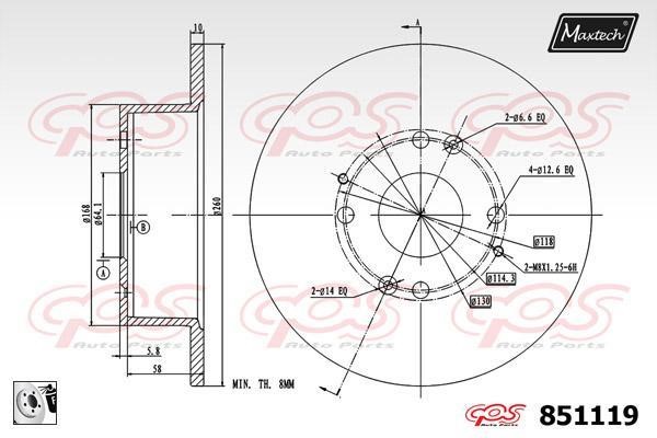 MaxTech 851119.0080 Rear brake disc, non-ventilated 8511190080