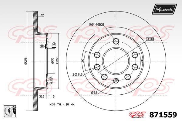 MaxTech 871559.0080 Rear brake disc, non-ventilated 8715590080