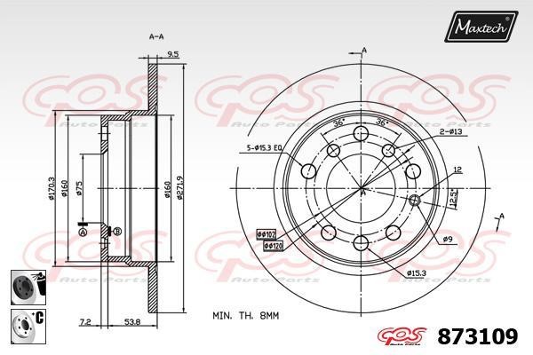 MaxTech 873109.6060 Rear brake disc, non-ventilated 8731096060