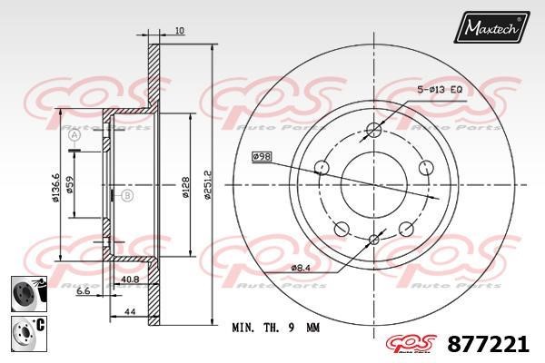 MaxTech 877221.6060 Rear brake disc, non-ventilated 8772216060