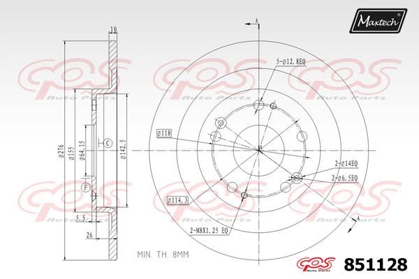 MaxTech 851128.0000 Rear brake disc, non-ventilated 8511280000