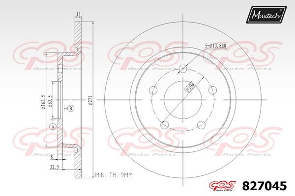 MaxTech 827045.0000 Rear brake disc, non-ventilated 8270450000