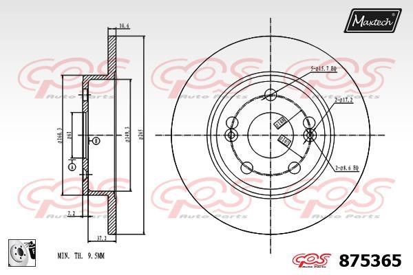 MaxTech 875365.0080 Rear brake disc, non-ventilated 8753650080