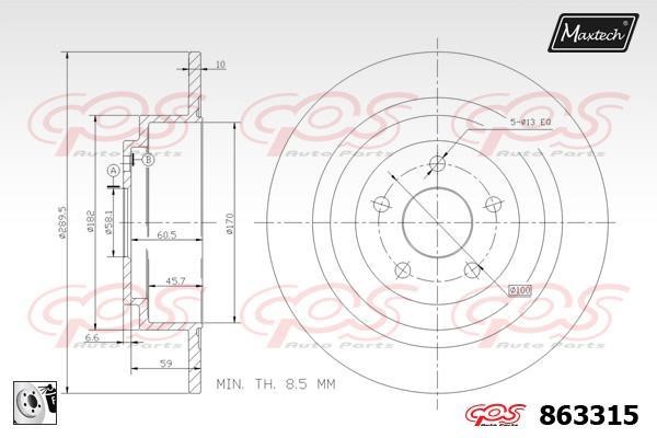 MaxTech 863315.0080 Rear brake disc, non-ventilated 8633150080