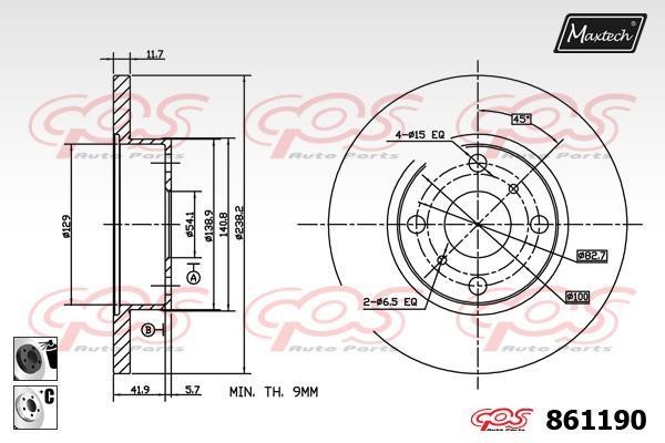 MaxTech 861190.6060 Unventilated front brake disc 8611906060