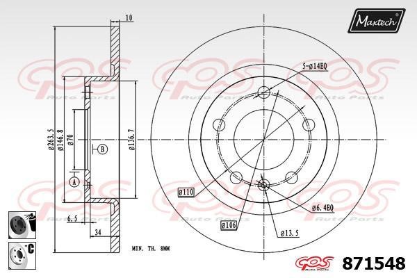 MaxTech 871548.6060 Rear brake disc, non-ventilated 8715486060