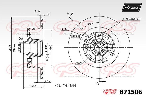 MaxTech 871506.0000 Rear brake disc, non-ventilated 8715060000