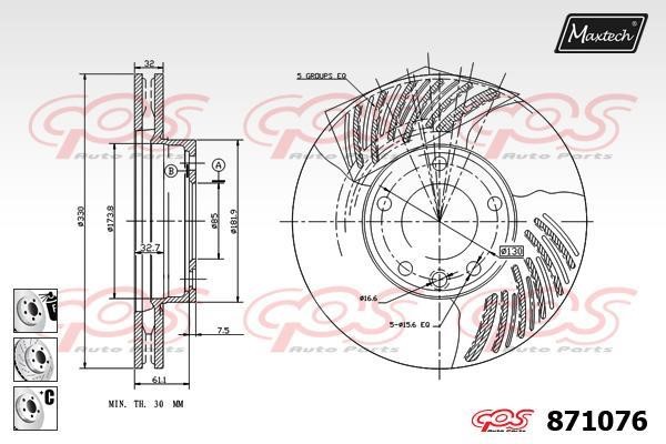 MaxTech 871076.6980 Front brake disc ventilated 8710766980