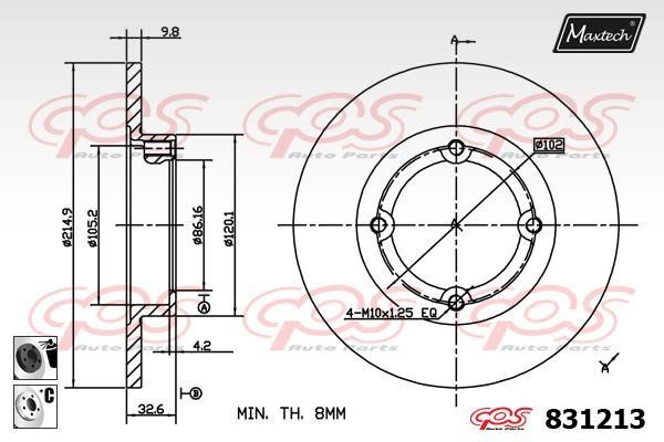 MaxTech 831213.6060 Unventilated front brake disc 8312136060