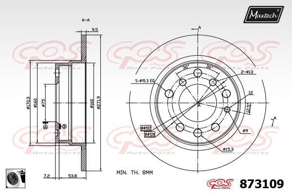 MaxTech 873109.0060 Rear brake disc, non-ventilated 8731090060