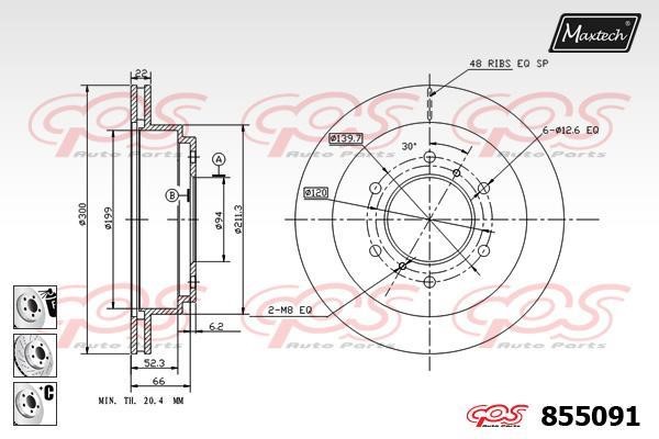 MaxTech 855091.6880 Rear ventilated brake disc 8550916880