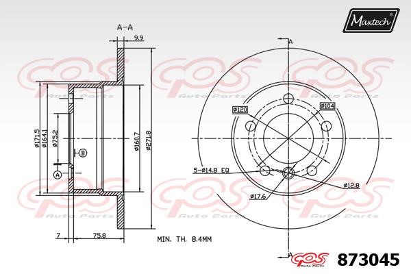 MaxTech 873045.0000 Rear brake disc, non-ventilated 8730450000