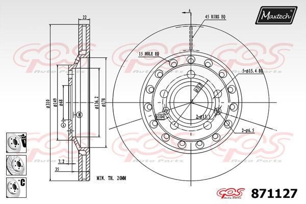MaxTech 871127.6880 Rear ventilated brake disc 8711276880